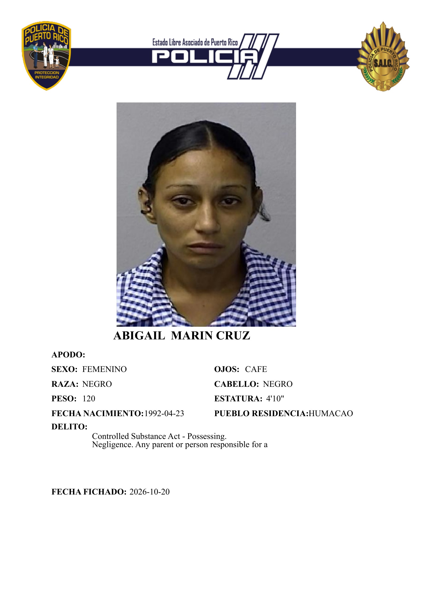 Radican cargos por maltrato a menor de edad y por sustancias controladas en Naguabo