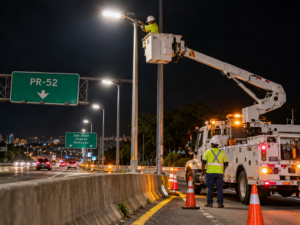Advierten de cierre de carril en la PR-52 por trabajos de iluminación